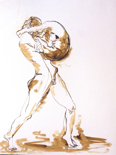 Dessin intitulée "Couple qui danse" par Isabelle Gauvin, Œuvre d'art originale, Encre