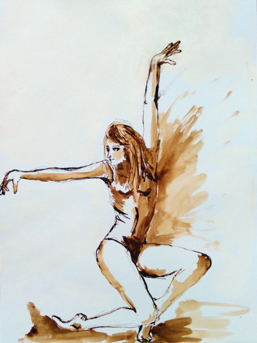 Dessin intitulée "Danseuse main levée" par Isabelle Gauvin, Œuvre d'art originale, Encre