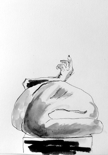 Dessin intitulée "Femme en boule main…" par Isabelle Gauvin, Œuvre d'art originale, Encre