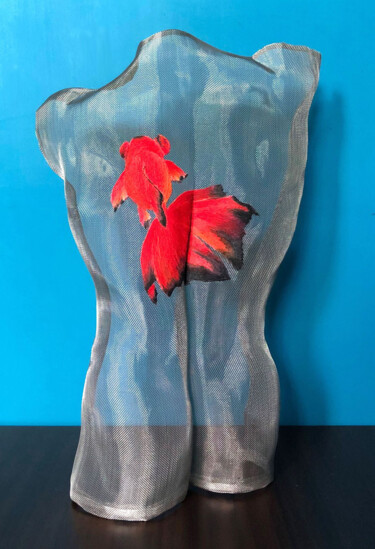 Sculptuur getiteld "Goldfish I" door Gavin Tu, Origineel Kunstwerk, Roestvrij Staal