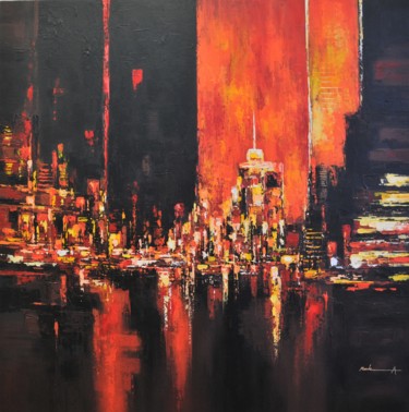 Painting titled "Golden Night" by Ahmed Mande, Original Artwork, Acrylic Mounted on Wood Stretcher frame