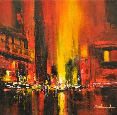 Painting titled "Night Scene" by Ahmed Mande, Original Artwork, Acrylic Mounted on Wood Stretcher frame