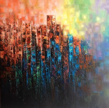 Картина под названием "Blessed City" - Ahmed Mande, Подлинное произведение искусства, Акрил Установлен на Деревянная рама дл…