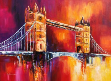 Painting titled "Tower Bridge London" by Ahmed Mande, Original Artwork, Acrylic Mounted on Wood Stretcher frame