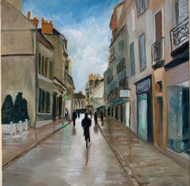 Painting titled "Rue des Godrans, Di…" by Olga Gay, Original Artwork, Oil Mounted on Wood Stretcher frame