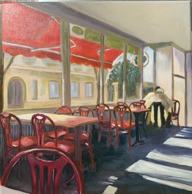 Painting titled "Café des Lilas" by Olga Gay, Original Artwork, Oil