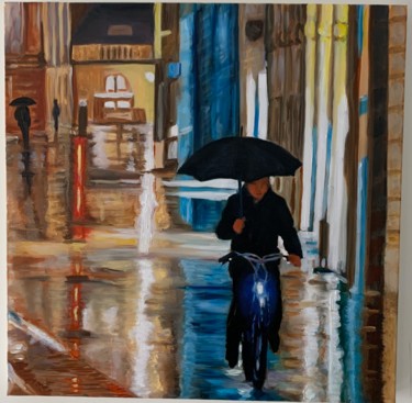 Pintura intitulada "Sous la pluie ..." por Olga Gay, Obras de arte originais, Óleo