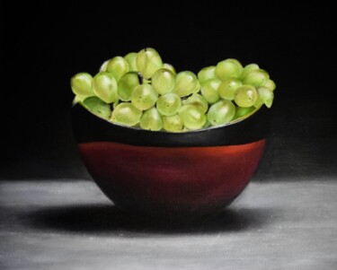 Картина под названием "Grapes in a Bowl" - Gayathri Seshadri, Подлинное произведение искусства, Масло