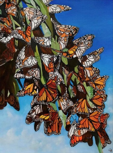 Painting titled ""Monarch Butterflie…" by Gayathri Seshadri, Original Artwork, Oil Mounted on Wood Stretcher frame