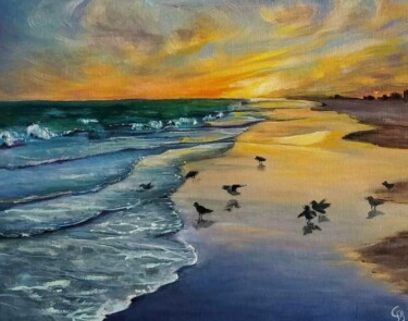 Schilderij getiteld "The Morning Beach" door Gayathri Seshadri, Origineel Kunstwerk, Olie