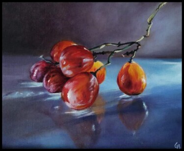 Schilderij getiteld ""Red Grapes"" door Gayathri Seshadri, Origineel Kunstwerk, Olie