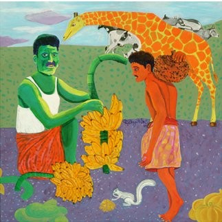 Painting titled "The farmers' meetin…" by Gayatri Artist, Original Artwork, Oil
