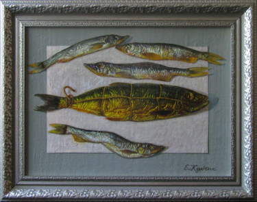 Картина под названием "Копчёная рыбка" - Елена Кульчик, Подлинное произведение искусства, Масло