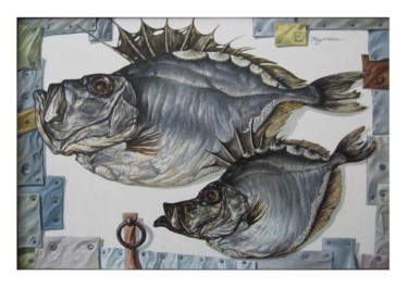 Картина под названием "рыбы с характером" - Елена Кульчик, Подлинное произведение искусства, Масло