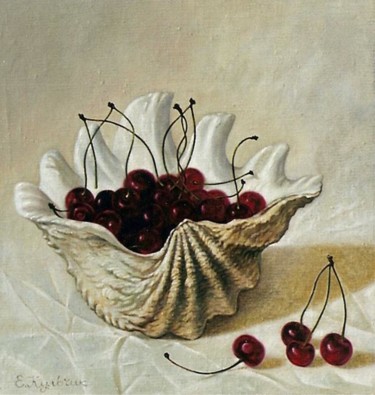 Картина под названием "вишни в ракушке" - Елена Кульчик, Подлинное произведение искусства, Масло