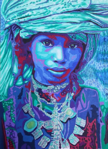 Peinture intitulée ""BINTOU" Portrait n…" par Fabienne Gayte, Œuvre d'art originale, Acrylique