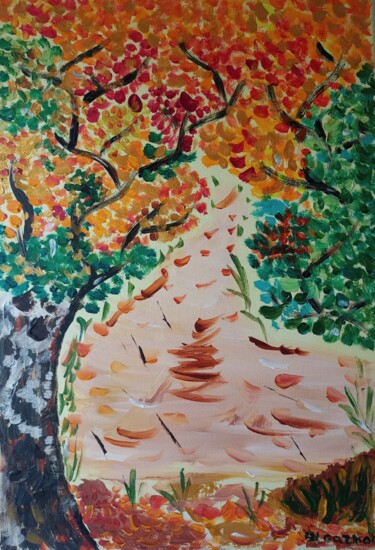 Painting titled "Route d' Automne/ A…" by Gazkob, Original Artwork, Acrylic