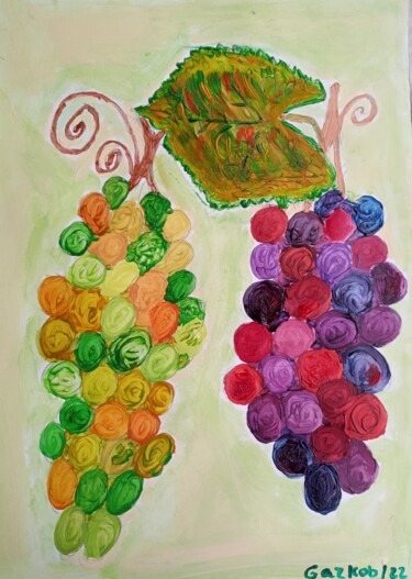 Malerei mit dem Titel "Grapes/ Raisin" von Gazkob, Original-Kunstwerk, Acryl