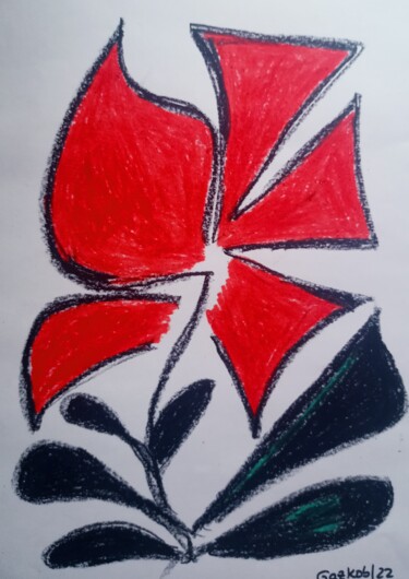 Ζωγραφική με τίτλο "Red flower - fleur…" από Gazkob, Αυθεντικά έργα τέχνης, Κερί