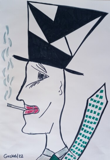 Dibujo titulada "The smoker - le fum…" por Gazkob, Obra de arte original, Rotulador