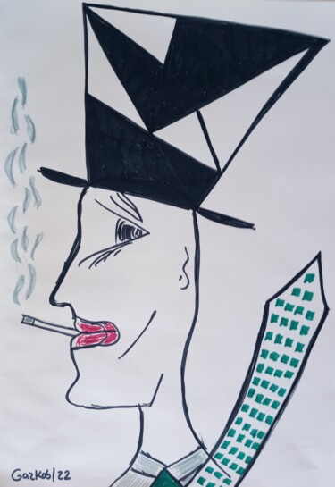 The smoker - le fumeur Dessin intitulée "The smoker - le fum…" par Gazkob, Œuvre d'art originale, Marqueur