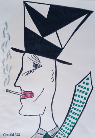 Zeichnungen mit dem Titel "The smoker - le fum…" von Gazkob, Original-Kunstwerk, Marker