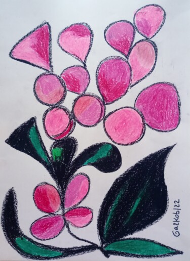 Tekening getiteld "Pink flower- fleur…" door Gazkob, Origineel Kunstwerk, Was