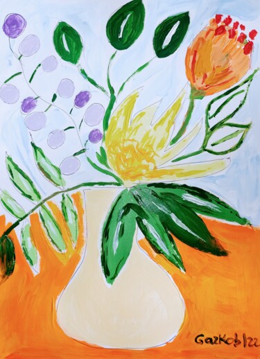 Schilderij getiteld "Bouquet n°2" door Gazkob, Origineel Kunstwerk, Acryl