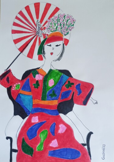 Dibujo titulada "The oriental lady" por Gazkob, Obra de arte original, Rotulador