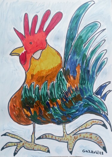 Pittura intitolato "The rooster/ Le coq" da Gazkob, Opera d'arte originale, Acrilico