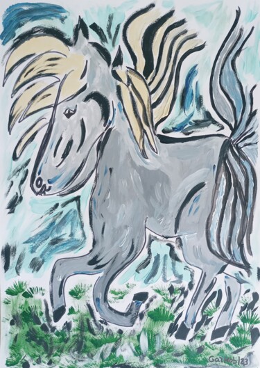 Картина под названием "Joyful pony" - Gazkob, Подлинное произведение искусства, Акрил