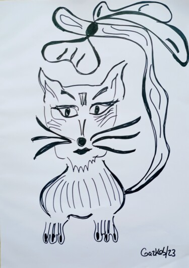Disegno intitolato "Miss cat/ Miss gata" da Gazkob, Opera d'arte originale, Pennarello