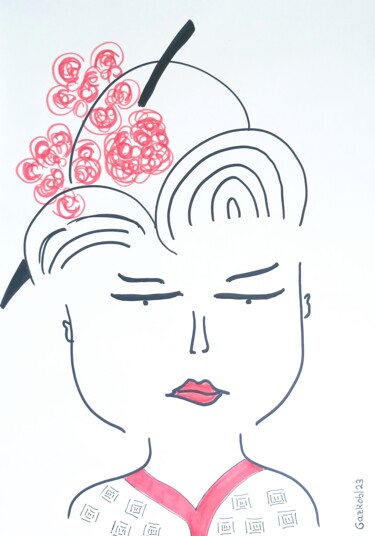 Dessin intitulée "Geisha" par Gazkob, Œuvre d'art originale, Marqueur