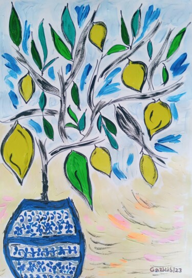 Schilderij getiteld "Positanos lemon tree" door Gazkob, Origineel Kunstwerk, Acryl