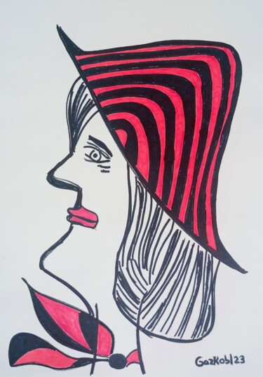 Drawing titled "Lady in Portofino" by Gazkob, Original Artwork, Marker