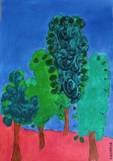 Malerei mit dem Titel "Blue sky& red soil" von Gazkob, Original-Kunstwerk, Acryl