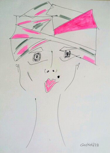Drawing titled "Pink girl" by Gazkob, Original Artwork, Ballpoint pen