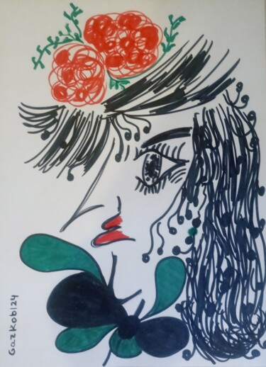 Desenho intitulada "Señora " la chulapa"" por Gazkob, Obras de arte originais, Marcador
