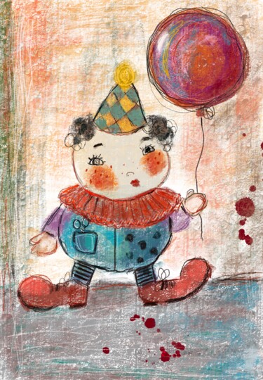 "Clown with red ball…" başlıklı Dijital Sanat Gázsity Barbara tarafından, Orijinal sanat, 2D Dijital Çalışma
