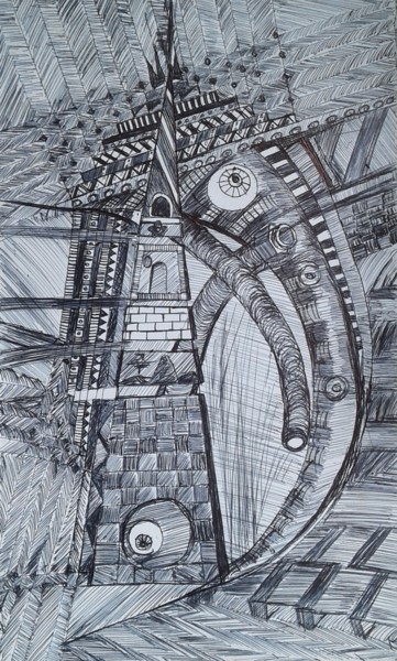 Disegno intitolato "The home in the dre…" da Deela, Opera d'arte originale, Biro