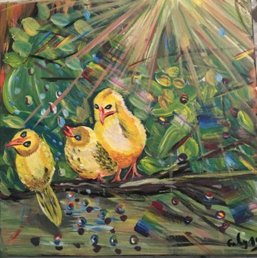 Painting titled "Les oiseaux dans la…" by Galy, Original Artwork, Acrylic