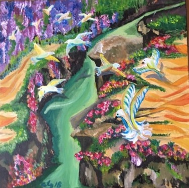 Painting titled "Vol d'oiseaux" by Galy, Original Artwork, Acrylic