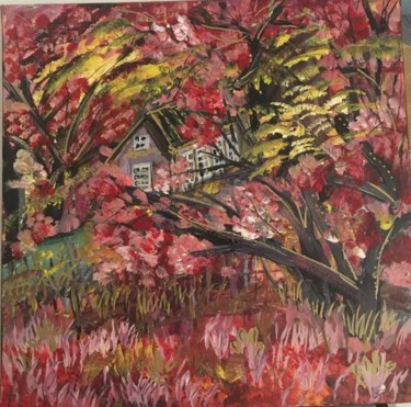 Malerei mit dem Titel "La maison dans la f…" von Galy, Original-Kunstwerk, Acryl