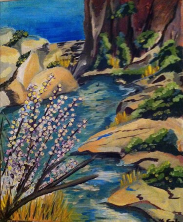 Painting titled "repos sur les berge…" by Galy, Original Artwork, Acrylic