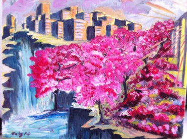 Schilderij getiteld "quand les cerisiers…" door Galy, Origineel Kunstwerk, Acryl