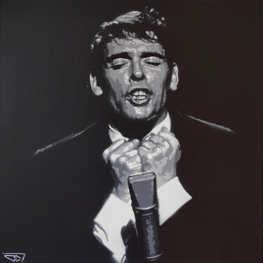 Painting titled "Jacques Brel" by G. Carta, Original Artwork, Stencil Mounted on Wood Stretcher frame