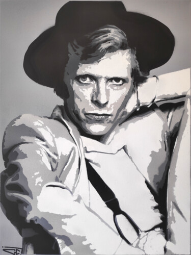 Peinture intitulée "Bowie 3" par G. Carta, Œuvre d'art originale, Pochoir Monté sur Châssis en bois