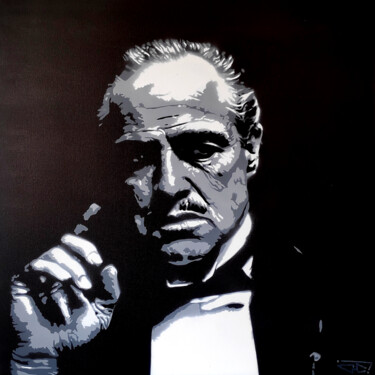 Painting titled "The Godfather" by G. Carta, Original Artwork, Stencil Mounted on Wood Stretcher frame