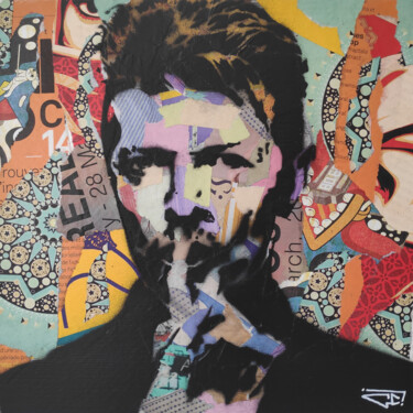 Malarstwo zatytułowany „David Bowie 1” autorstwa G. Carta, Oryginalna praca, Kolaże Zamontowany na Panel drewniany