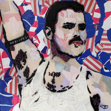 Painting titled "Freddie Mercury" by G. Carta, Original Artwork, Acrylic Mounted on Wood Panel